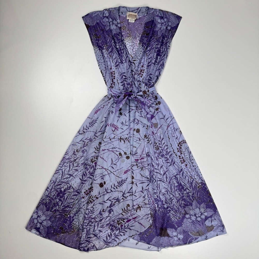 Jimmy Los Angeles Vintage 70’s Sheer Purple Floral Dress Size 8 Fairy Whimsy